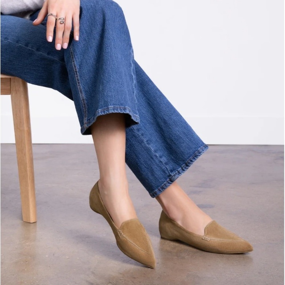 M.Gemi The Gia Suede Pointed Toe Loafers Italian Leather Flats Tan 36